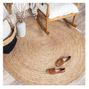 Jute Braided Area Rug, 4 feet Round Jute Braided Rug, Stain Resistan Natural Handmade Circle Boho Area Rug for Entryways, Living Room, Bedroom, Farmhouse Vintage Decor, Reversible Rug