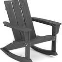 SERWALL Modern Outdoor Rocking Chair, All Weather Adirondack Rocking Chair for Patio, Porch, Garden, Backyard, Grey