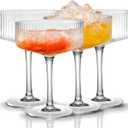 Qipecedm 4 Pcs Ribbed Coupe Glasses, 10 oz Vintage Coupe Glass Set, Unique Martini Glass, Classic Cocktail Galssware, Bar Drinking Glasses Set Pefect for Cocktail, Wine, Champagne & Gift