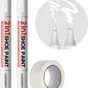 2-in-1 White Shoe Polish Marker, 2 Pack Shoe Paint Instant Whitens Yellowed Midsoles & Fixes Stains, Waterproof Permanent Protective Sneaker Whitener Pen for Foam, Fabric, Rubber, Leather
