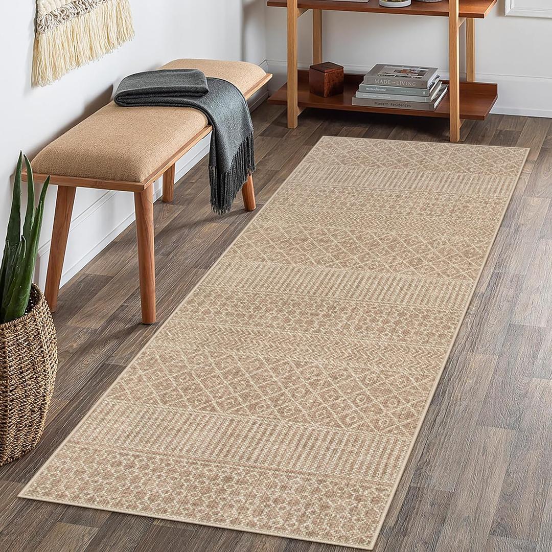 Lahome Farmhouse Geo Hallway Runner 2x6, Washable Beige Kitchen Runner Rug 6 ft Non-Skid Rug, Ultra-Thin Modern Runners for Hallways Indoor Carpet Runner for Entry Hall Bedroom