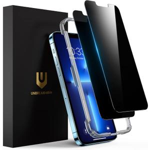 UNBREAKcable Privacy Screen Protector for iPhone 16e/ iPhone 14/ iPhone 13/13 Pro, Shatterproof Tempered Glass [True 28Anti Spy] [9H Hardness] [Easy Install] Black Protector for iPhone 6.1" - 2 Pack