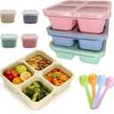 4 Pcs Snack Box Containers Set, Reusable 4 Compartment Lunchable Container with 4 Sauce Pots, Stackable BPA-Free Bento Box for Meal Prep Picnic Office Travel (4 Colors)