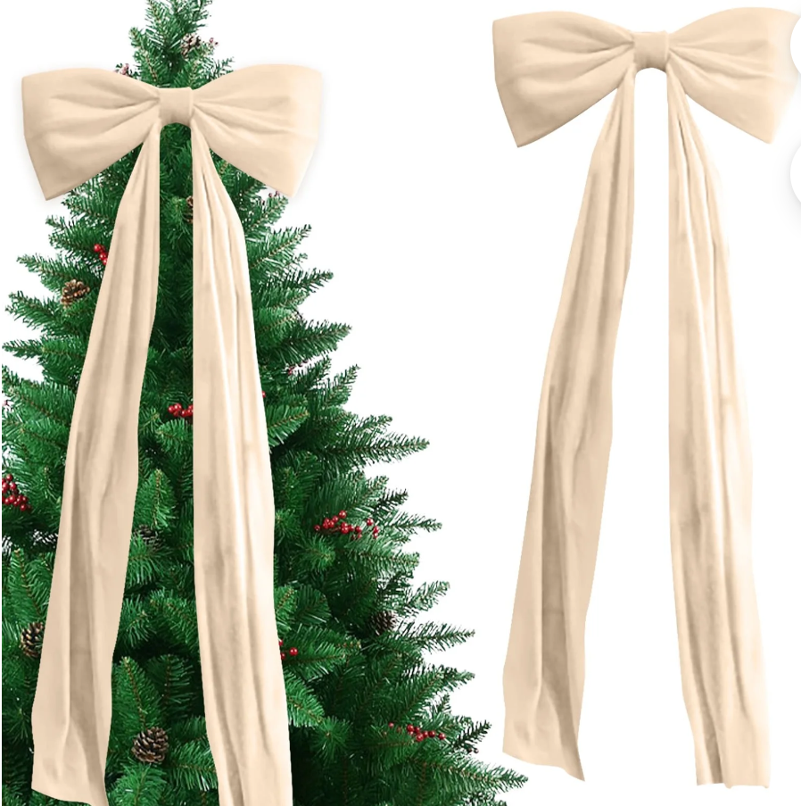 16 x 71 Inches Extra Large Off-White Velvet Christmas Bow – Giant Tree Topper, Wreath, Wall & Party Decoration