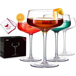 JBHO Martini Glasses, Crystal Coupe Glasses Set of 4, 10 Oz, Large and Fancy Cocktail Glasses, Hand-Blown Champagne Coupe Glasses for Espresso Martini, Manhattan as Bar Glassware or Mother's Day Gift