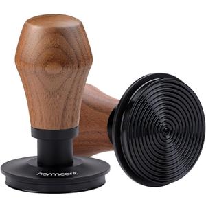 Normcore 58.5mm Coffee Tamper V4.1 with Click Sound Feedback, Espresso Spring Loaded Tamper with Titanium PVD Coating Ripple Base, Genuine American Walnut Handle with Silicone Stand