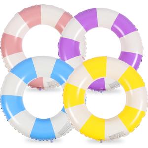 Wettarn 4 Pcs Pool Tubes with Fun Prints Inflatable Floats Swimming Toys Classic Striped Inner Tubes for Pool Bachelorette Floaties for Summer Beach Party Decor Supplies(Stylish Style,Age 5-9)