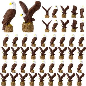 50 Pcs Mini Resin Bald Eagle Tiny Small Patriotic Bald Eagle Figurine Miniature Garden Decor for 4th of July American 250th Anniversary Veterans' Day Office Home Cake Topper Decor Gift (Mixed Style)