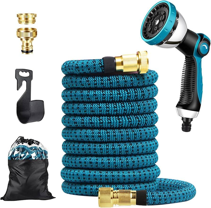 75FT Garden Hose, Lightweight Water Hose,Blue, 3/4" Connectors Lawn Hose for Outdoor, Outside Hose for Yard Backyard, Collapsible & Car Wash Watering