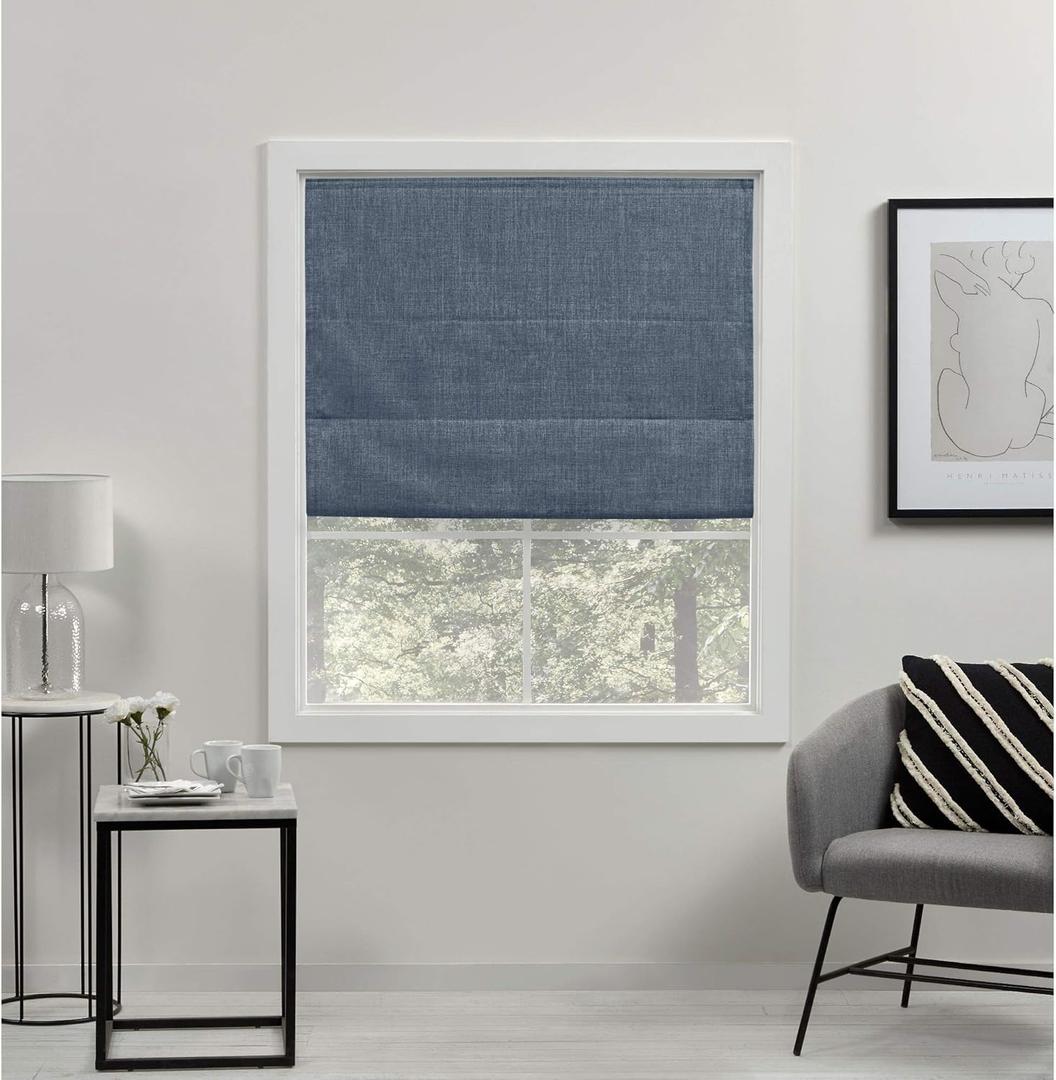 Exclusive Home Curtains Acadia 100% Blackout Polyester Roman Shade, 27"x64", Denim