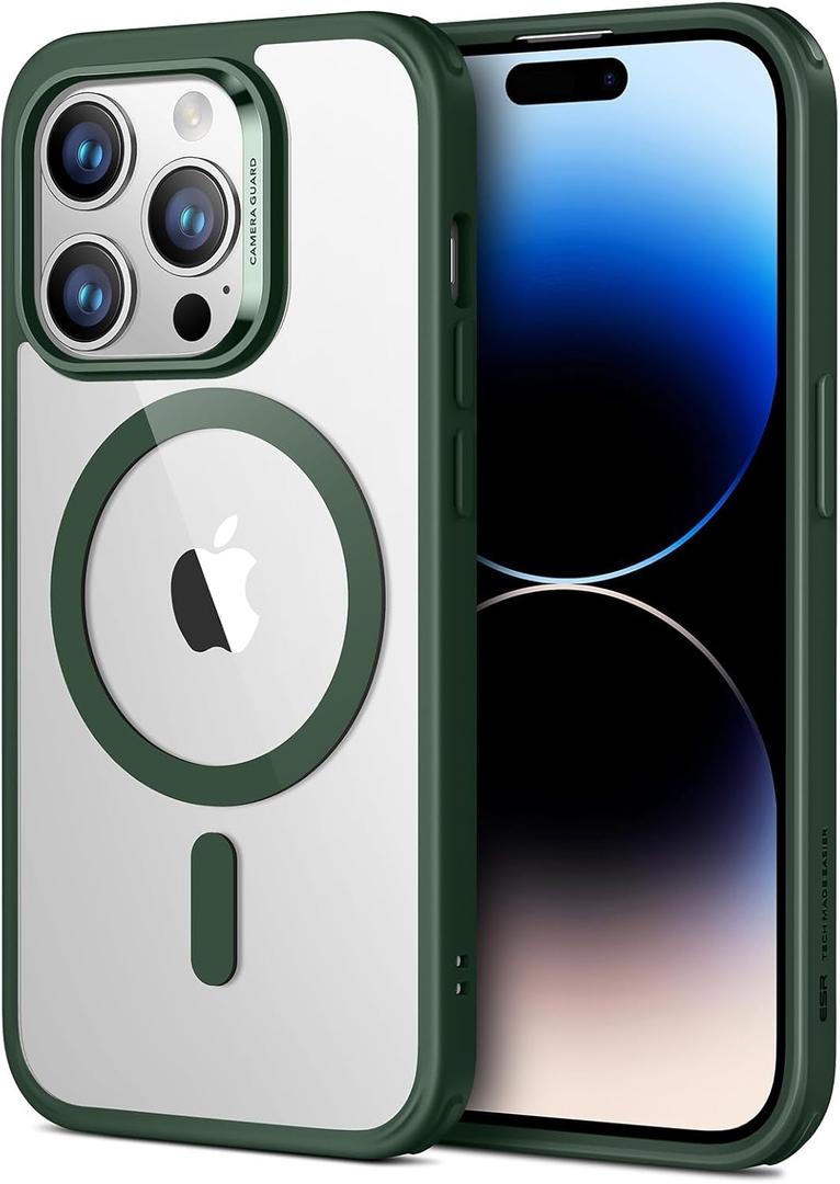 ESR for iPhone 14 Pro Max Case, Compatible with MagSafe, Shockproof Military-Grade Protection, Yellowing Resistant, Magnetic Classic Hybrid Case (HaloLock), Clear Green