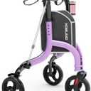 HOMLAND 3 Wheel Walkers for Seniors, FSA/HSA Eligible Foldable Wheeled Rollator with Cane Hold and Cup Hold, Lightweight Three Wheel Rolling Walker Height Adjustable for Seniors (260 Pound, Purple)