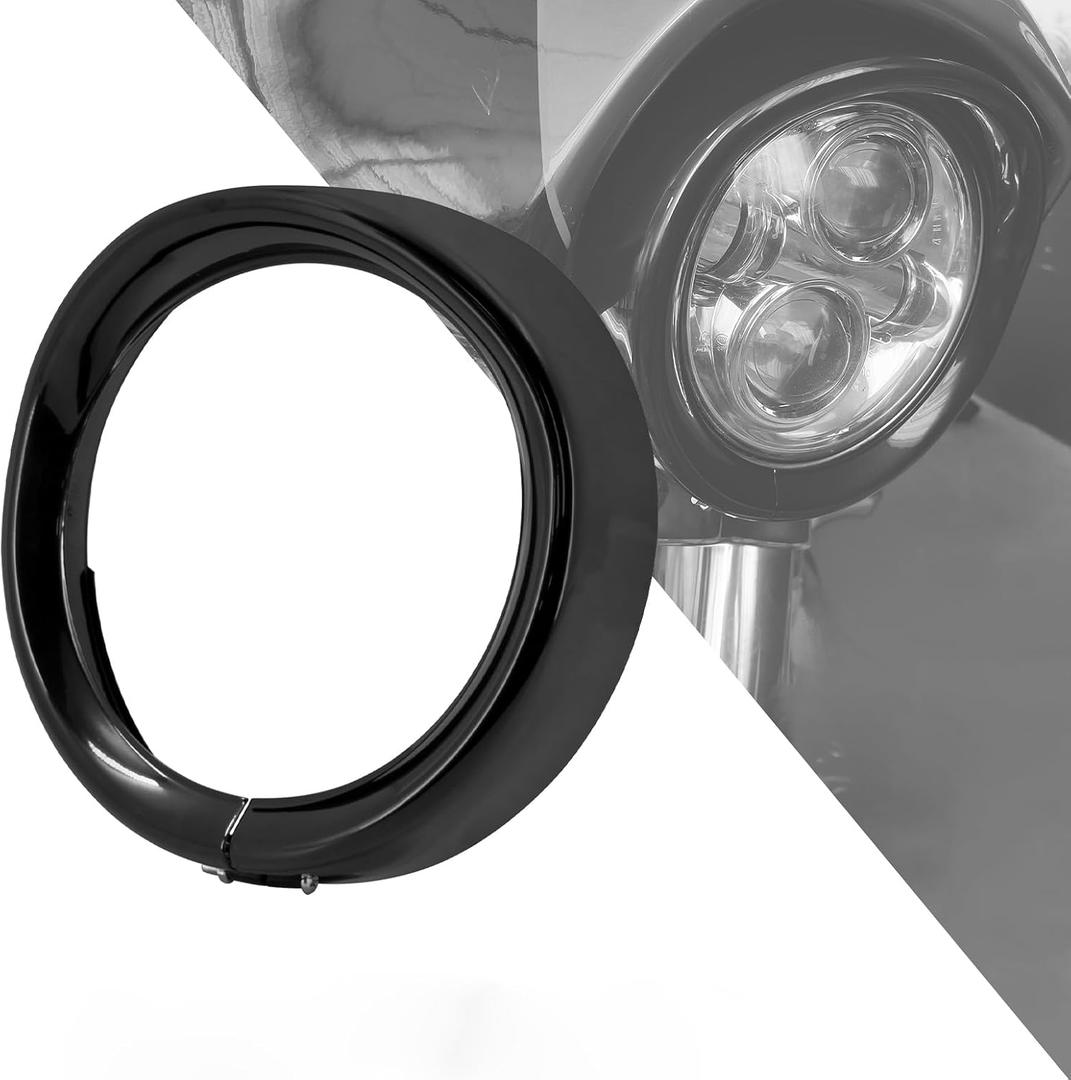 HDBUBALUS Motorcycle Headlight Trim Ring Visor Head Lamp Decorate Ring Fit for Harley Touring Street Glide Road King Electra Glide 2014-up Black