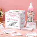 Glenmal 52 Pcs Baby Shower Games Gift Sets Large Baby Bottle for Shower Game Guess How Many Candies Decorations for Gender Reveal (Pink Bow)