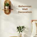 Bamworld Boho Wall Decor Brown Plant Wall Shelf, Mid Century Modern Decor Hanging Plant Shelf, 1-Tier Bamboo Floating Shelves for Home, Bathroom Bedroom Living Room, Office Holding Planter Decoration
