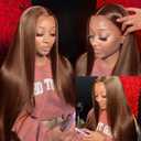 Lace Front Wig Straight 26 Inch 13x6 HD Chocolate Brown Lace Frontal Wigs Pre Plucked Density Heat Resistant Synthetic Fiber Human Hair Dark Brown Long Straight Glueless Wig for Women