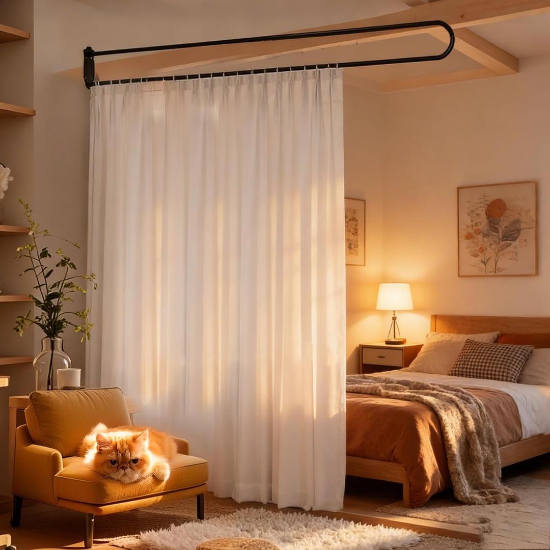 U Shape Privacy Partition Curtains for Room Divider Partitions with Flat Hook Inherent Hospital Curtains for Fitting Room Beauty Salon Bedroom Hospital SPA (Black-white)