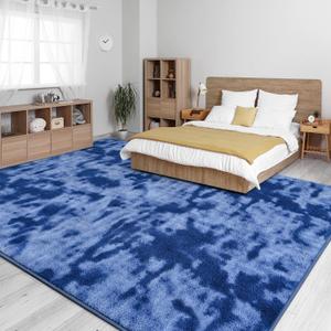 TWINNIS Large Area Rugs for Living Room Bedroom, 6x9 Feet, Super Soft Indoor Thickened Memory-Foam Carpets Easy-Cleaning, Modern Aesthetic Comfy Rug for Kids Room Home Decor, Tie-Dyed Blue