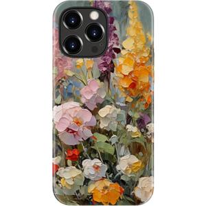 Silicone Cover Protective Phone Case for iPhone 14 Pro Max | Wireless Charging Compatible, Dual-Layer, Hard Shell, Shockproof, Stylish Designs for Women, Oil Painting Flowers