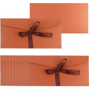 50 Pieces Bronze Envelopes with Bow Tie Closure, Paper Greeting Card Holders for Invitations Mail Postcard Bills Wedding Party Favors Business Cards, 8.66 x 4.33 Inches