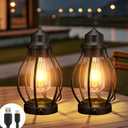 pearlstar Rechargeable Camping Lanterns 2 Pack Black Portable LED Decorative Lamps Outdoor Indoor Battery Operated/USB-C Charge, Dimming Edison Blub light with Timer, for Table Patio Garden Yard Porch