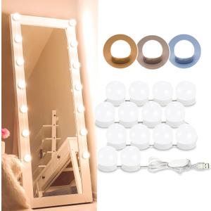 LED Vanity Lights For Mirror, Consciot Hollywood Style Lights With 14 Dimmable Bulbs, Adjustable Color & Brightness, USB Cable, Mirror Lights Stick on for Makeup Table Dressing Room Mirror,White