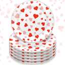 Funnymoom 6 Pack 6 Inch Mother's Day Heart Ceramic Plates Red Pink Heart Tableware Reusable Dinnerware Dessert Plates for Mother's Day Celebration Wedding Party Supplies