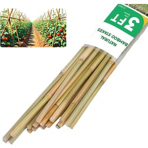 3ft Natural Bamboo Plant Stakes for Tomatoes, Beans, Flowers, Potted, Climbing Plants 25pcs