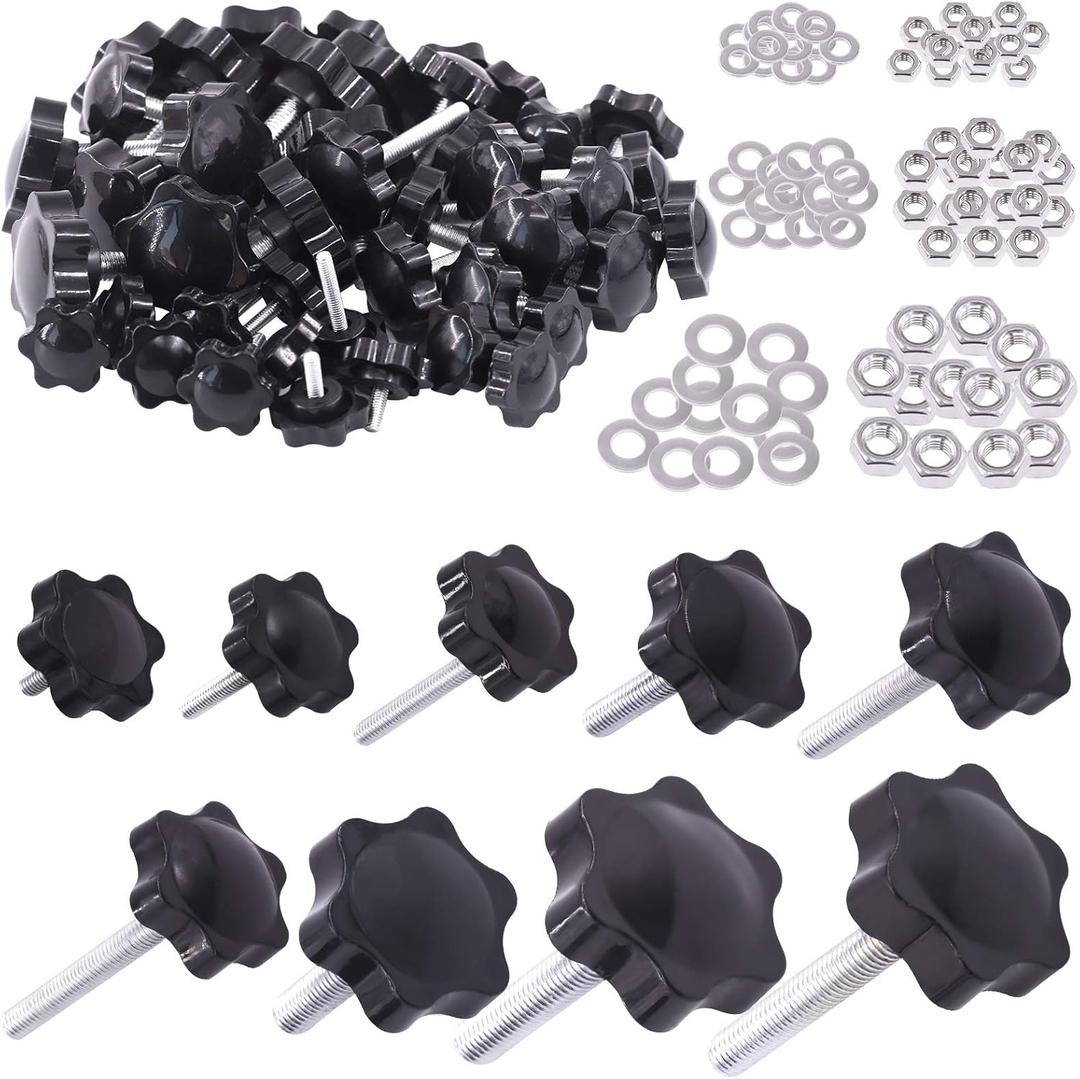 45 Sets(135PCS) M4 M6 M8 Star Knobs Male Thread Clamping Knob Screw Hand Tightening Knob Quick Removal Replacement Parts with 304 Stainless Steel Hex Nuts and Flat Washers Assortment Kit
