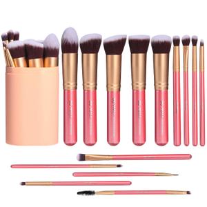 BS-MALL New 14 Pcs Makeup Brushes Premium Synthetic Kabuki Makeup Brush Set Cosmetics Foundation Blending Blush Eyeliner Face Powder Brush Makeup Brush Kit(golden Pink) (E-GoldenPink)