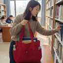 Medium Canvas Tote Bag with Zipper & Multi-Pocket, Heavy Duty Reusable Canvas Purse for Women Men Work Handbag