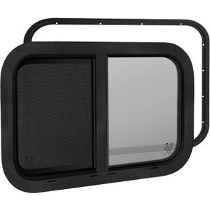 NOVINO Cargo Trailer Windows,18" Wx15 H RV Windows for Cargo Trailer/Camper/Travel Trailer with Trim Ring,Horizontal Sliding Replacement Fit 15/16" or 1-3/8" Thick Wall,Allow Error 1/16,DOT Approved