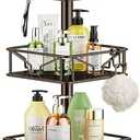 Skycarper 5 Tier Adjustable Corner Shower Caddy Organizer with Hooks,Rustproof Tension Pole 62-116 Inch,Bronze