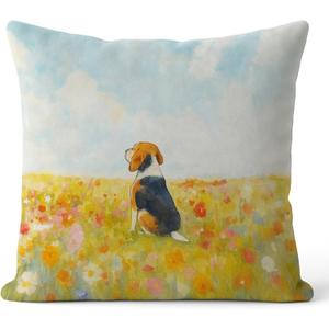Floral Beagle Pillow Covers 18x18, Beagle Mom Lover Gifts for Women, Watercolor Wildflower Field Dog Decorative Throw Pillow Covers for Home Living Room Bedroom Sofa Couch