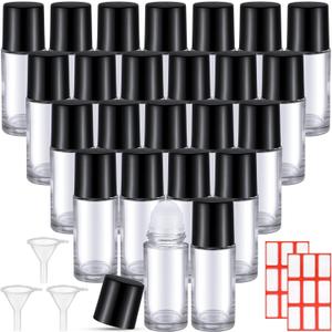 Sumind 24 Pcs 50ml Essential Oil Roller Bottles Glass Deodorant Clear Roller Ball Container Empty Refillable Rollerball Bottle with Stainless Steel Balls, Funnel and Sticker