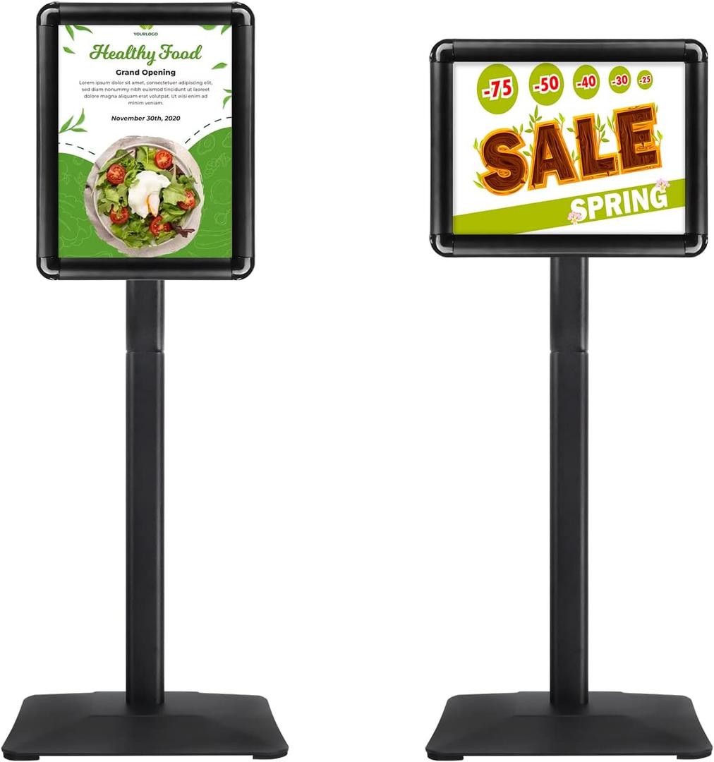 Sign Holder Stand, Heavy-Duty 8.5x11 Inch Aluminum Floor Stand for Posters & Signs | Includes PVC Plastic Sleeve & Weighted Base | Black Poster Display Stand