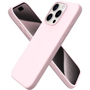 ORNARTO Compatible with iPhone 15 Pro Case 6.1", Liquid Silicone 3 Layers Full Covered Soft Gel Rubber Cover, Shockproof Protective Slim Phone Case with Anti-Scratch Microfiber Lining-Chalk Pink