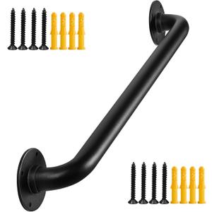 2FT Black Wall Mount Hand Rails for Indoor Stairs, 24 Inch Interior Staircase Handrail, Outdoor Metal Stair Railing for Exterior Steps, Banister Deck Rails,Safety Grab Bar for Elderly