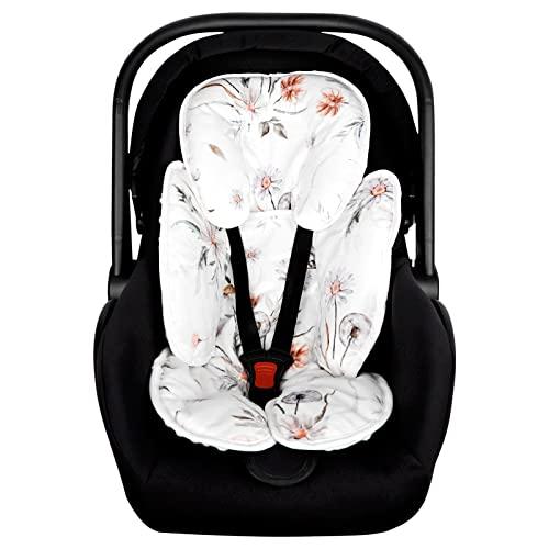 CARUILI 2 in 1 Infant Car Seat Insert, Car Seat Head Support Baby Girls Boys, Soft Newborn Carseat Insert Cushion, Perfect for Carseats, Strollers, Swings (White Flower)
