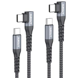SUNGUY Right Angle USB C to USB C Cable 1FT 2Pack 60W Fast Charging USBC Cable Braided Type C Data, 90 Degree C Port Charger Cord Android Auto Carplay Compatible for iPhone 17/16/15, MacBook, Samsung
