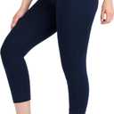 Nirlon Women's Capri Leggings High Waist Workout Yoga Pants 3/4 Length (8, Navy Blue)