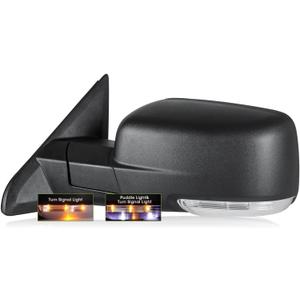 Driver Side Mirror for 2009-2018 Ram 1500 2010-2018 Ram 2500 3500 2019-2024 1500 Classic Tow Mirror Power Heated Turn Signal Puddle Light Manual Folding-Left (Textured Black)