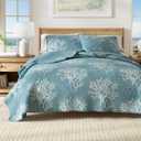 Great Bay Home Twin/Twin XL Coastal Quilt Bedding Set, Summer Coastal Quilt with Sham, Beach 2-Piece Reversible All Season Bedspread Quilt Set. Lightweight Nautical Quilted Coverlet.Ether Blue