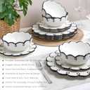 Sango 12-Piece Stoneware Dinnerware Set for 4, Glossy White Plates and Bowls Sets with Black Scalloped Rims, Premium Dish Set, Dishes for Hosting Parties, Birthday & Wedding Gifts, Splash of Cheers