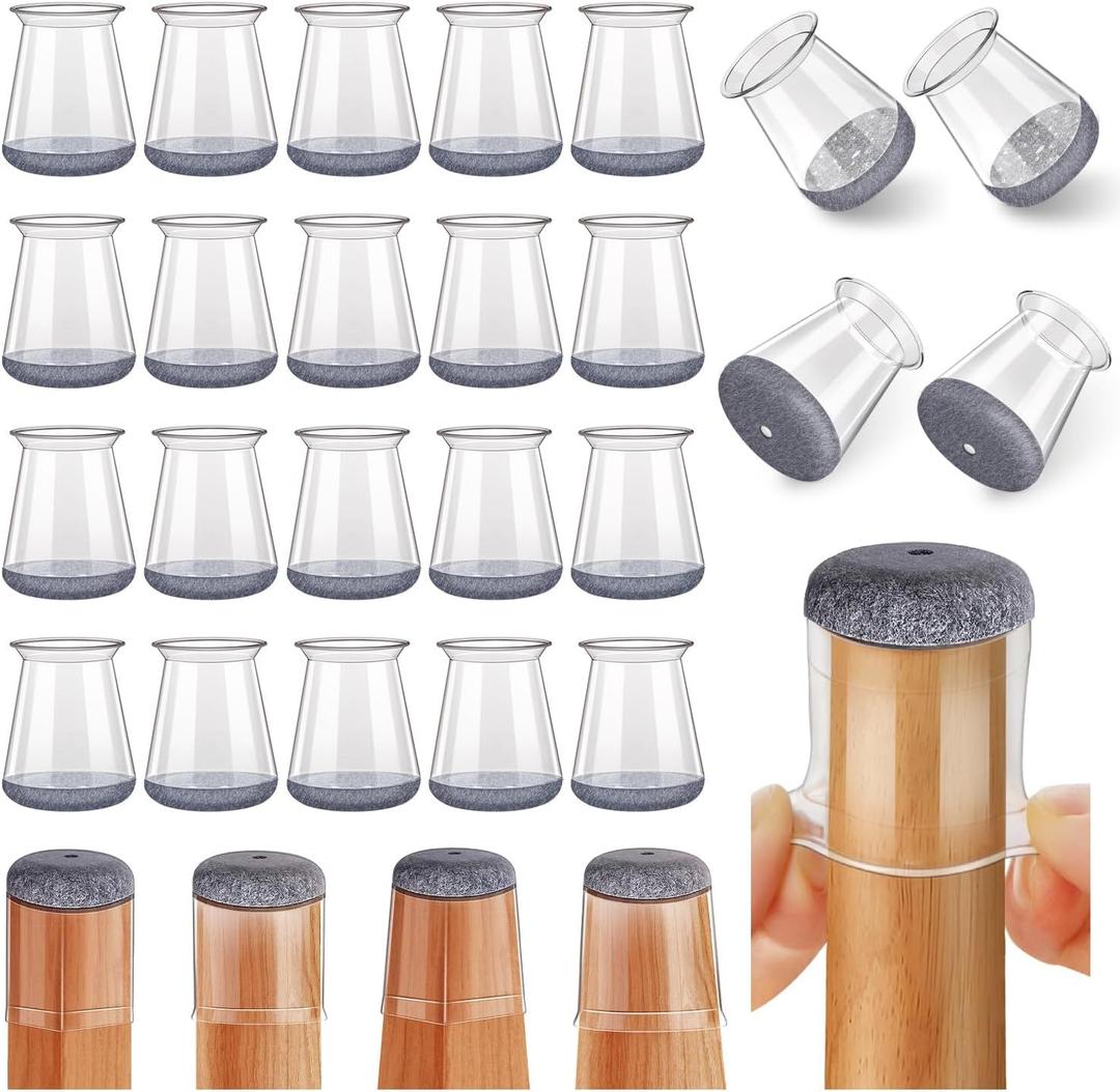24 Pcs Chair Leg Floor Protectors Round, Silicone Felt Furniture Leg Pads Caps Covers for Hardwood Floors (Fit 8/16 to 15/16) (Clear)