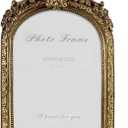 4x6 Picture Frame Arched Vintage Frame, Gold Ornate Resin Frames with Plexiglass Front for Wall Mounting and Tabletop Display, Antique Photo Frame Retro Home Decor