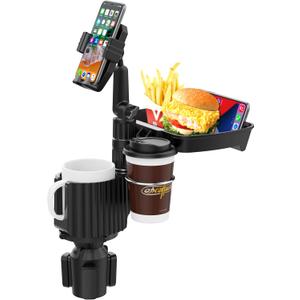 New! Our Best 2024 Upgraded 5-in-1 Car Cup Holder - in with Food Tray Table with Phone Holder, 360 Rotation, 2 Extra Cup Holders, Road Trip & Car Traveling Essential Gadget (5-in-1 Pro)