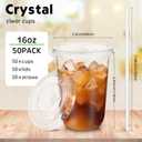 Ziliny 50 Sets Clear Plastic Cups with Lids and Straws, Disposable Iced Coffee Cups Drinking PET for Cold Drinks, Juice, Smoothie, Coffee Shops, Party, Christmas (16 oz,Clear)
