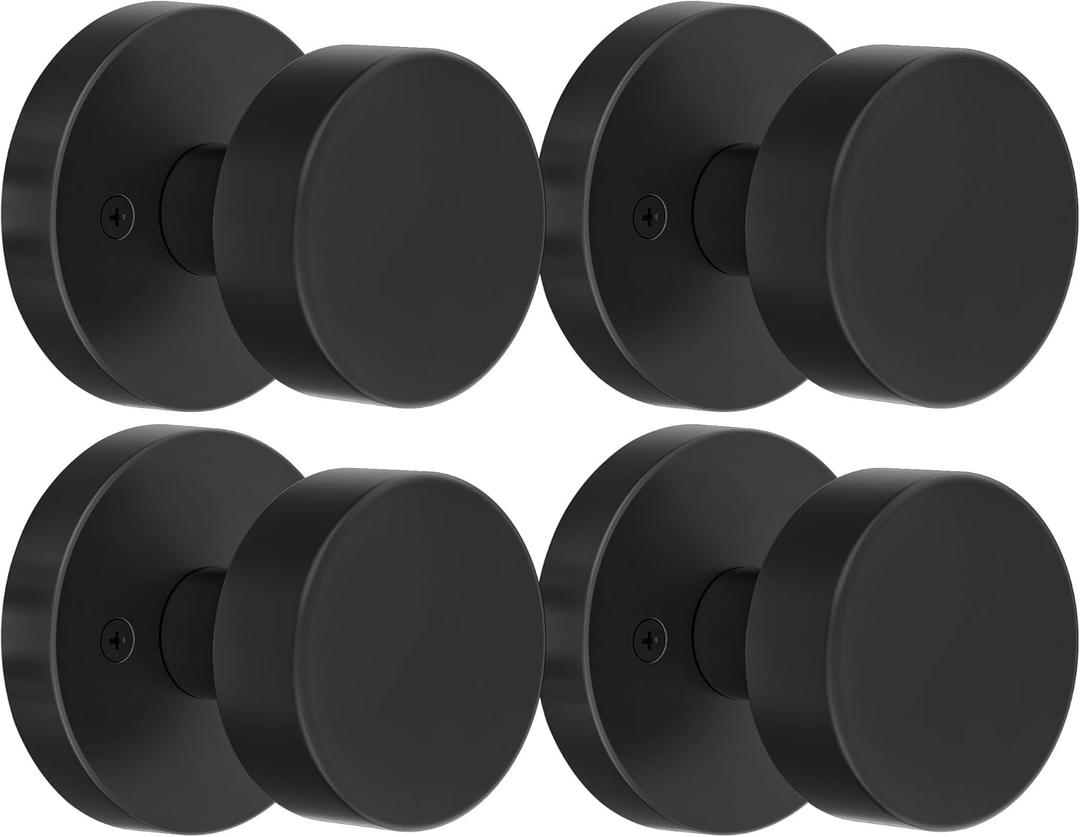 4 Pack Black Dummy Interior Door Knob Matte Black Door Knobs for Bifold Closet Doors, Heavy Duty Round Modern Door Handle