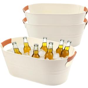 3 PCS 15.3 x 9 x 6 inches White Metal Galvanized Tub with Handles, 3 Gallon Galvanized Beverage Tubs for Parties, Large Metal Drink Ice Buckets for Beer, Wine, Cocktails & Outdoor Events